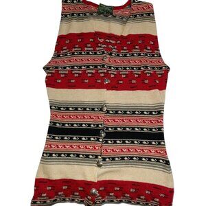 Ralph Lauren Country red cream navajo print vintage cotton stamped silver cardiM
